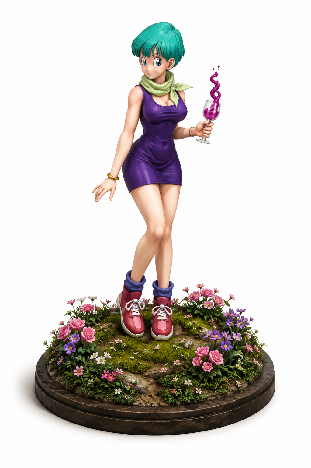 Bulma 3D Statue | Dragon Ball Anime Collectible | Hand Painted Figure | Floral Display Base | Fan Art Gift