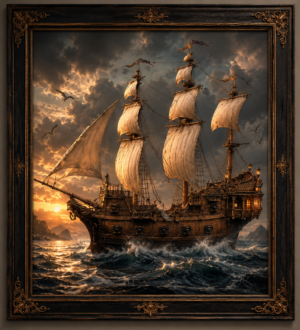 Historic Sailing Ship 3D Art | Hand-Painted Wooden Galleon Display | Nautical Home Décor | Maritime Collector Gift