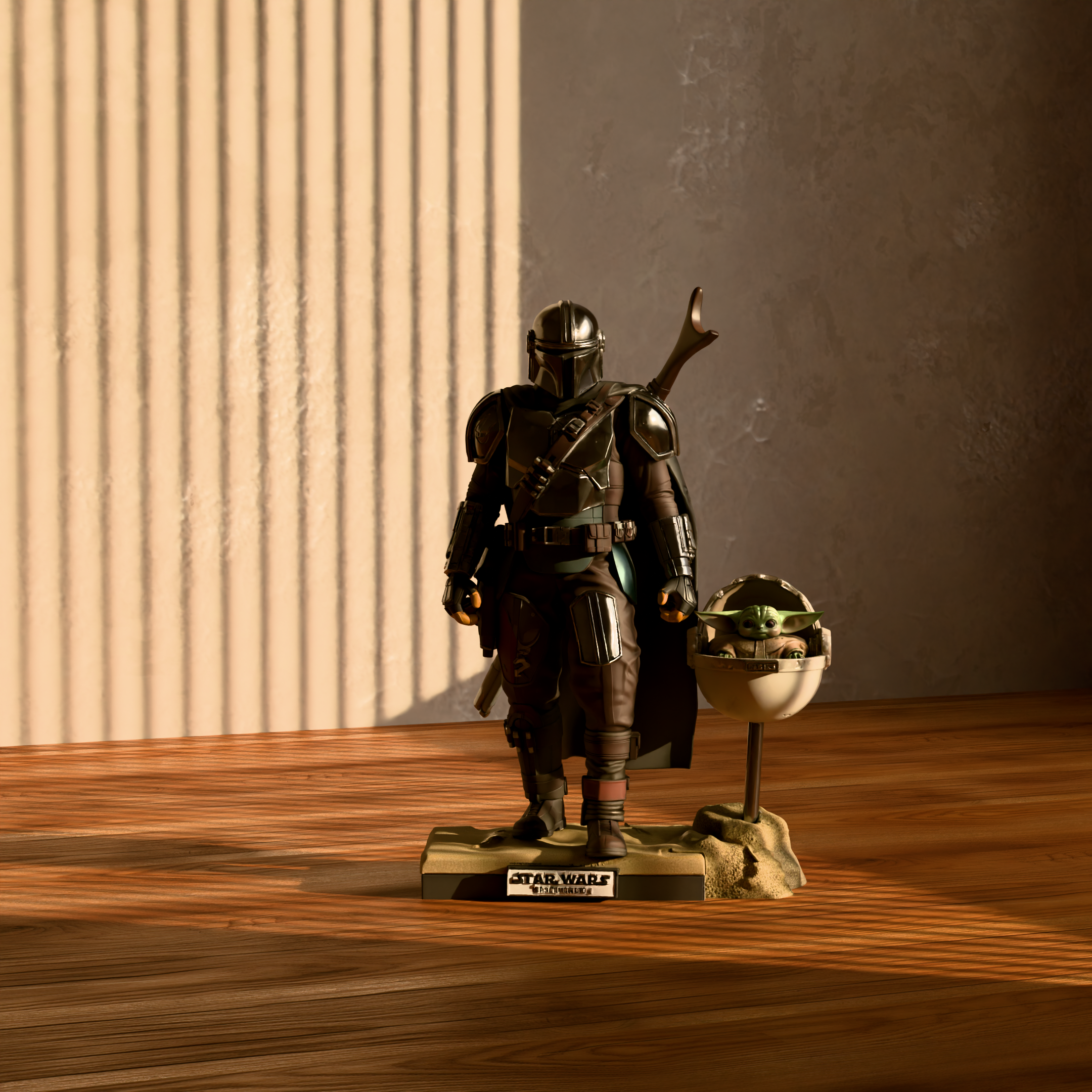 Mandalorian & Grogu Display Statue | Sci-Fi Inspired Space Warrior Figure | Collector Shelf Decor | Fan Gift for Space Adventure Lovers