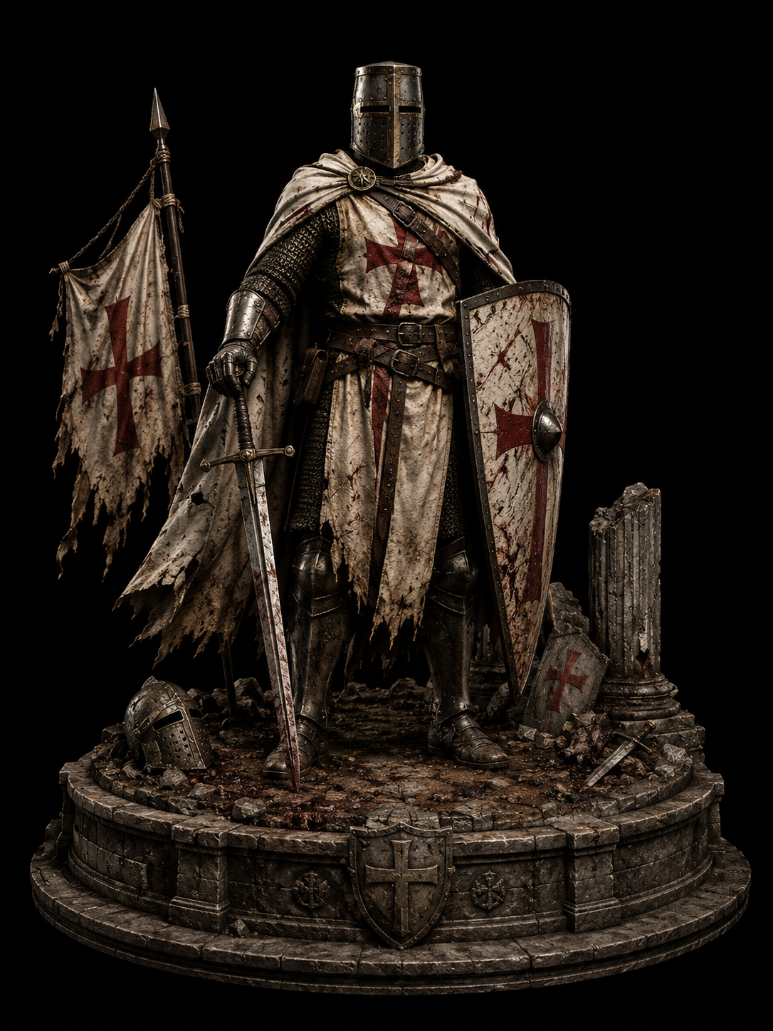 Knights 3D Templar Statue | Medieval Crusader Warrior Collectible | Holy Order Knight Figure | Historical Crusades Sculpture | Medieval Knight Decor