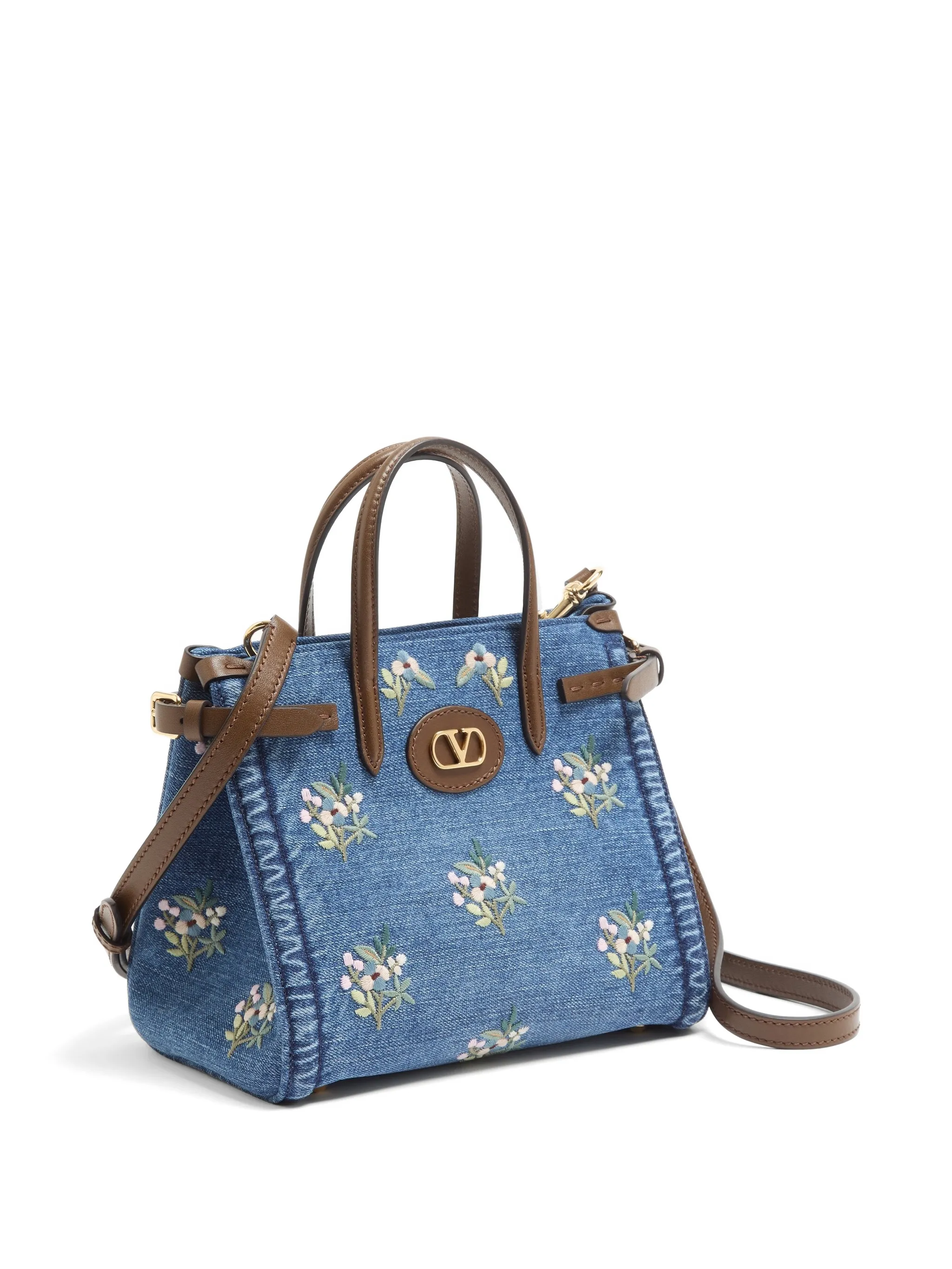 Valentino Garavani Antibes small embroidered denim shopping bag