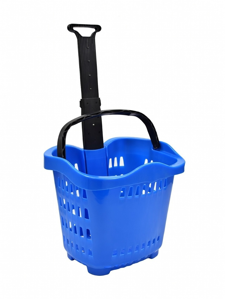 Canasto con Ruedas 55 Litros con Manillar Telescópico – Alta Resistencia para Supermercados