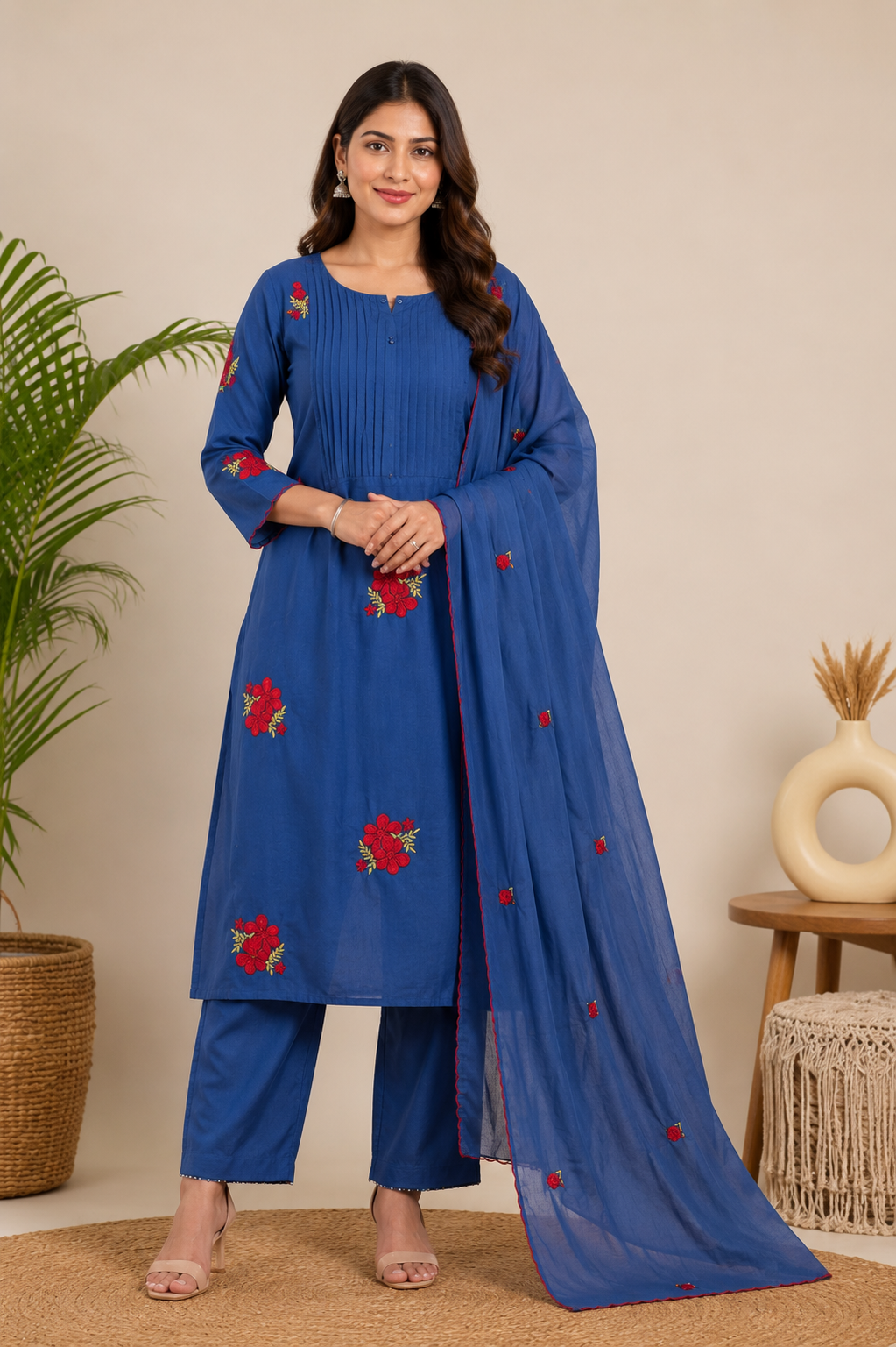 Blue Floral Embroidered Kurta Set