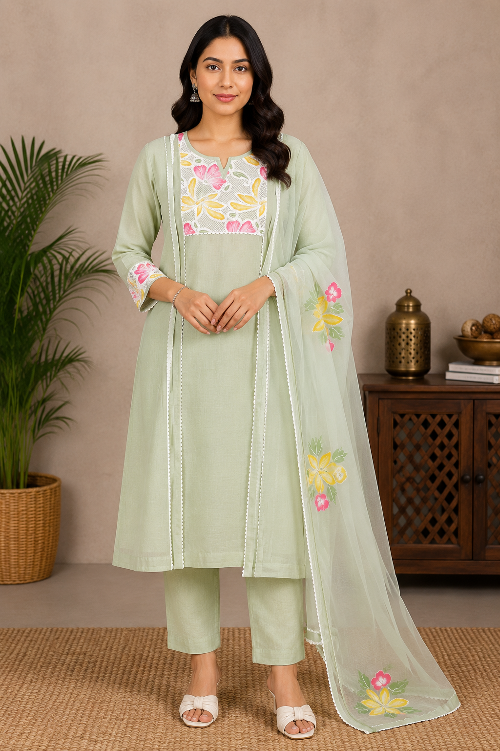 Pastel Green Embroidered Kurta Set