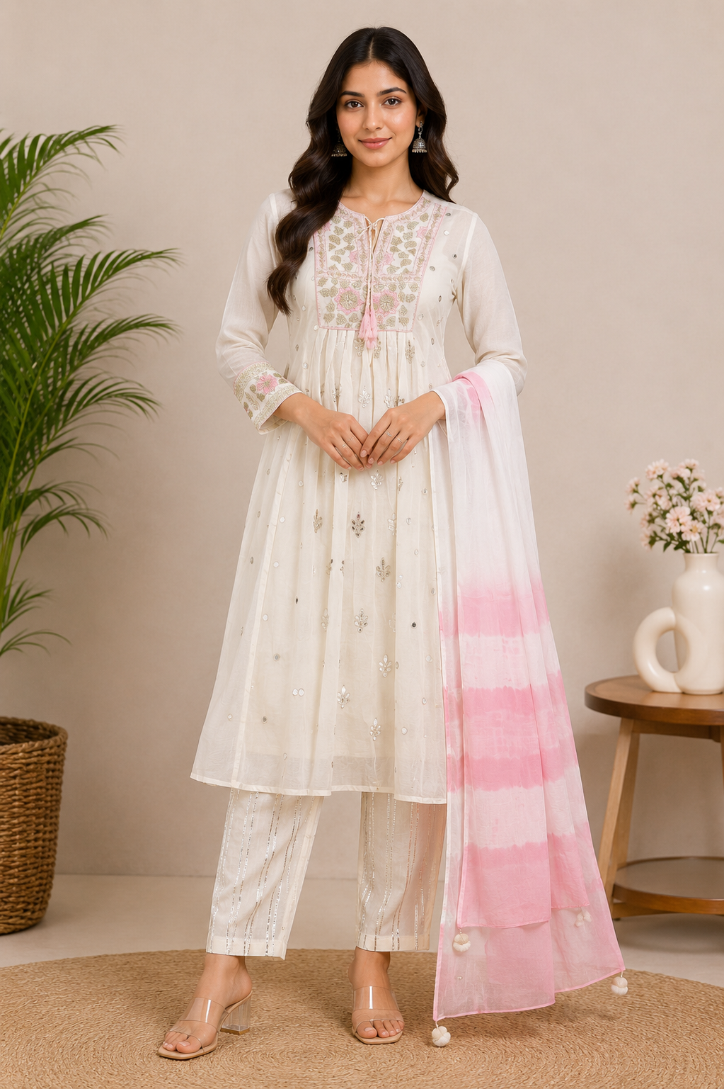 Embroidered White Kurta Set