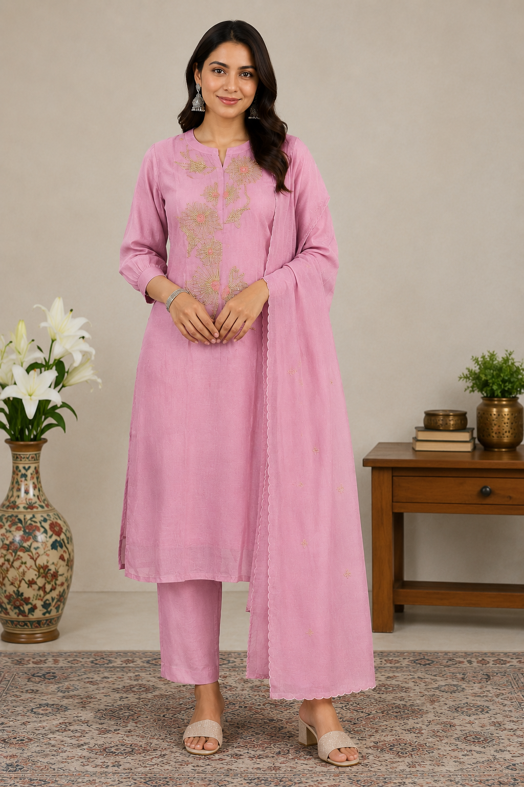 Pastel Pink Embroidered Kurta Set