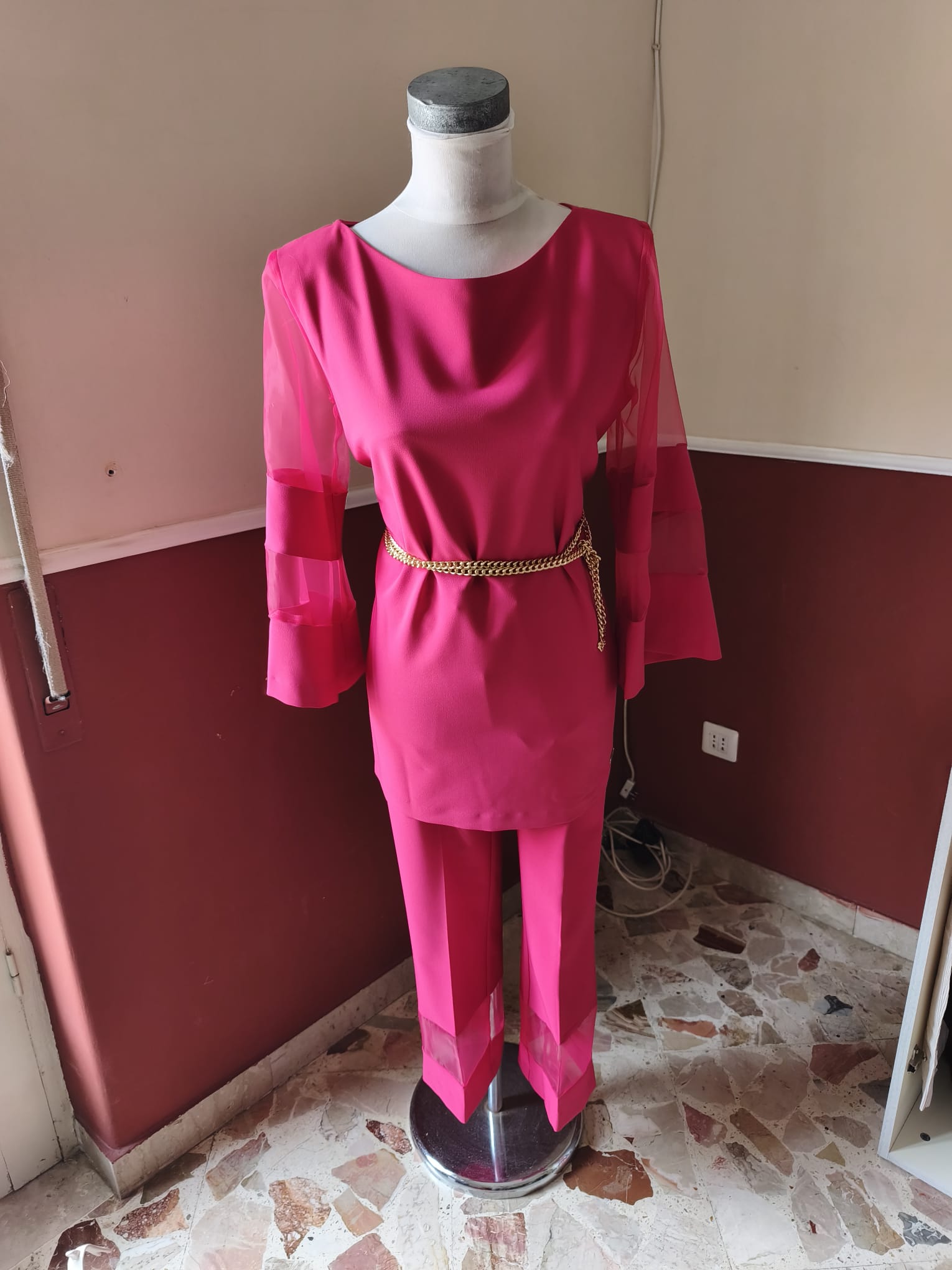 Set coordinato fucsia con organza Manuela Riva