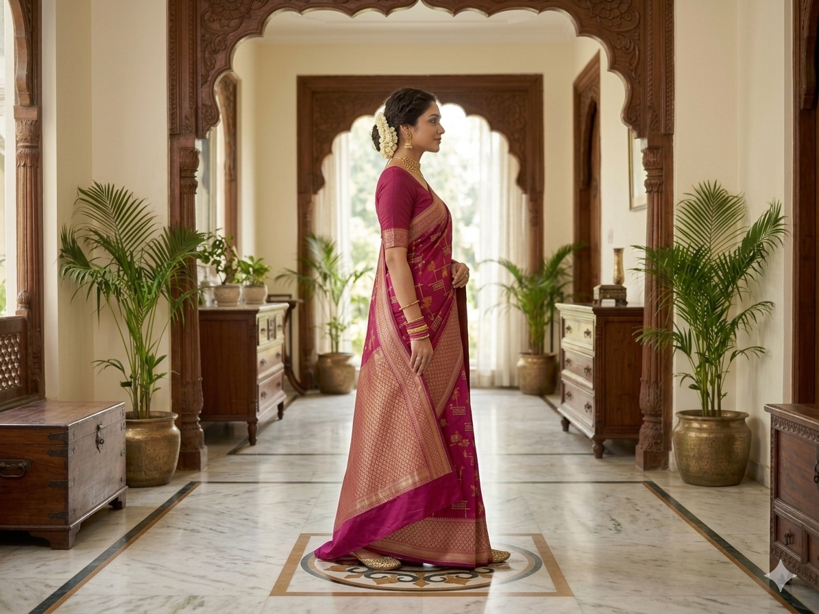 Luxury Rani Pink Silk Saree with Gold Zari | Premium Banarasi Style Saree for Office, Festive & Elegant Wear