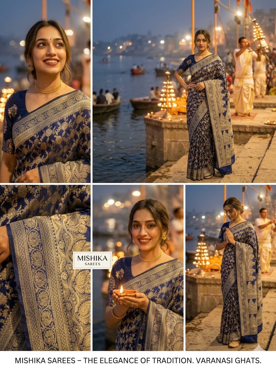 Midnight Blue Katan Silk Jaal Saree with Antique Zari Work – Elegant Occasion Wear