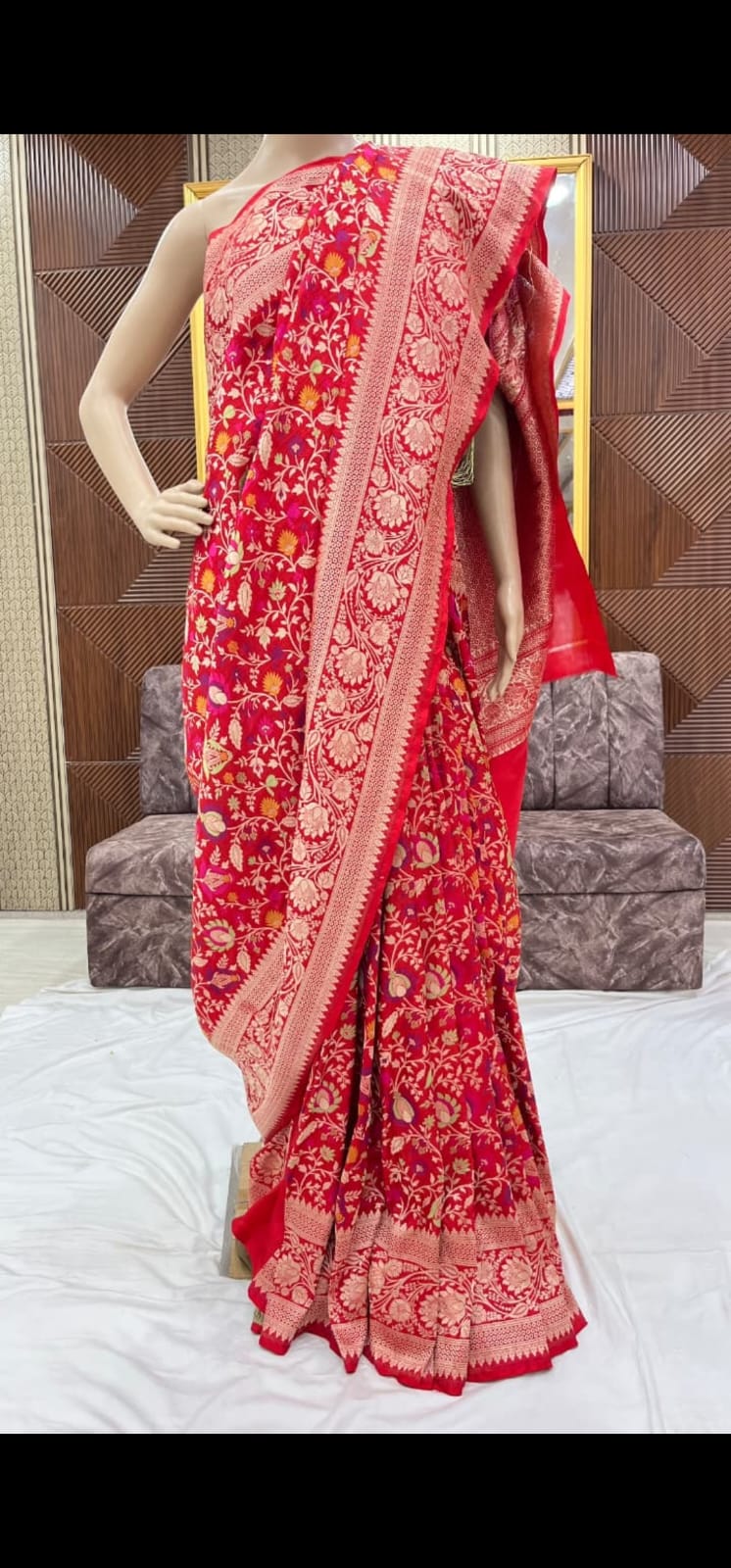Premium Mashru Silk Saree with Full Body 5-Color Meenakari Weaving