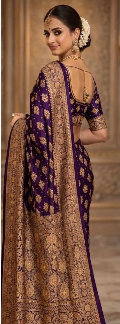 Katan Silk Saree with Floral Buti Weaving | Elegant Banarasi Style Silk Saree