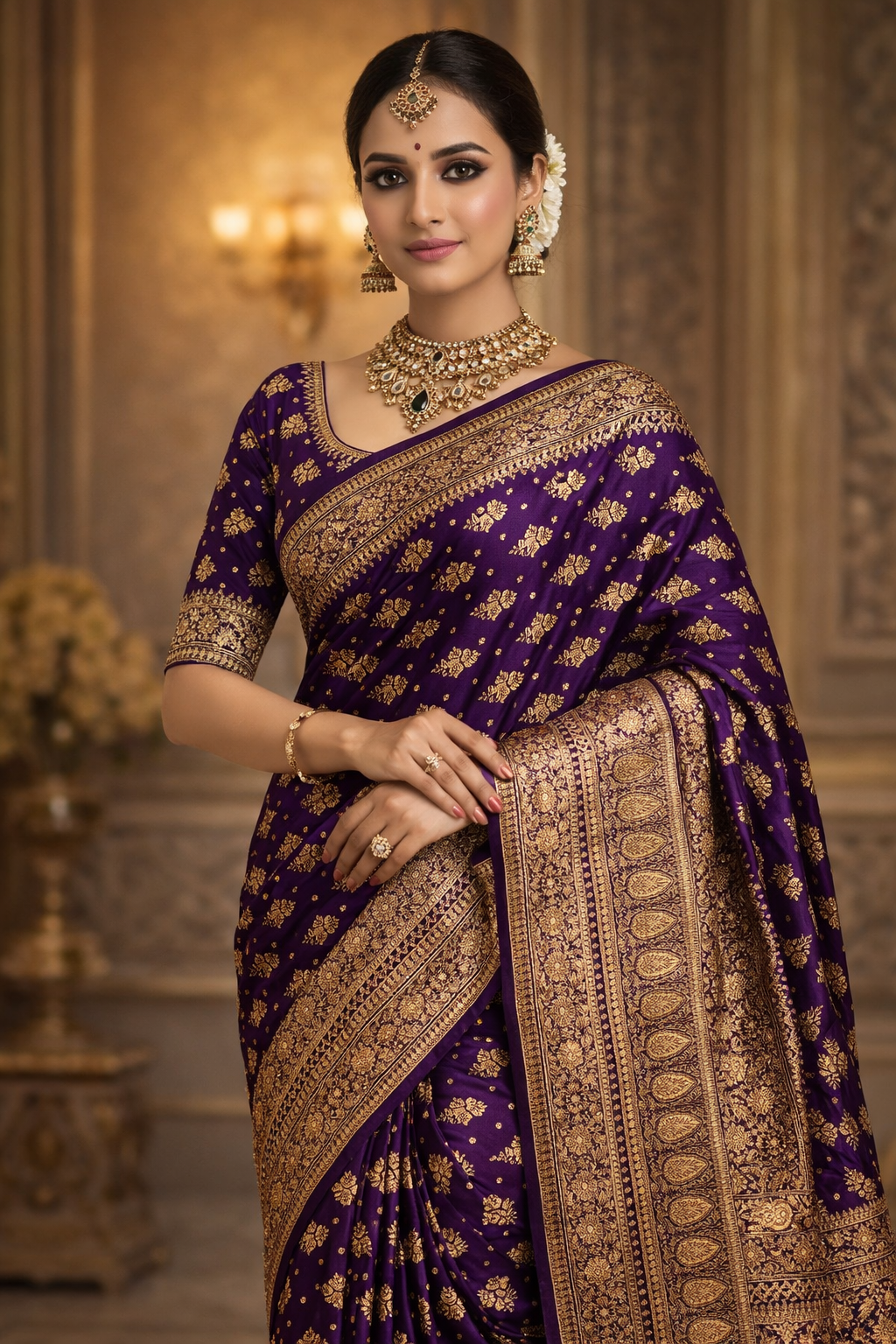 Katan Silk Saree with Floral Buti Weaving | Elegant Banarasi Style Silk Saree