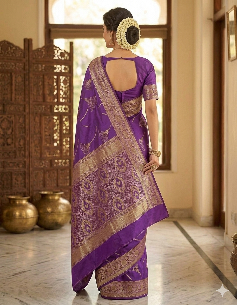 Premium Purple Silk Saree with Golden Zari Work | Elegant Office & Festive Wear Saree