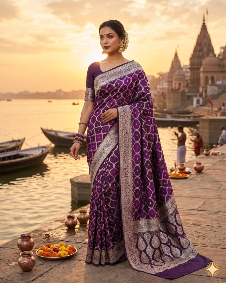 Royal Purple Mashru Silk Saree | Elegant Office, Party, Wedding & Festive Wear Saree for Women | Mishika Sarees