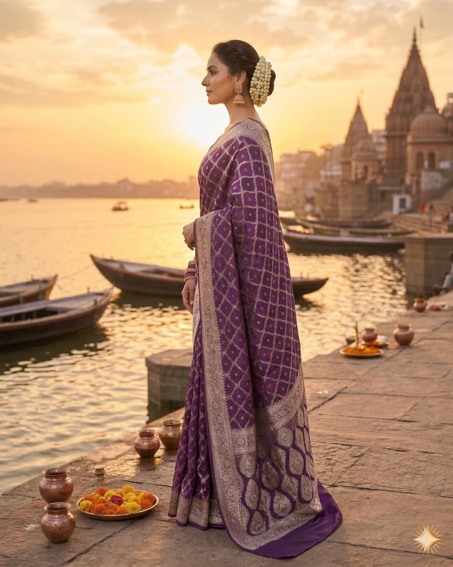 Royal Purple Mashru Silk Saree | Elegant Office, Party, Wedding & Festive Wear Saree for Women | Mishika Sarees