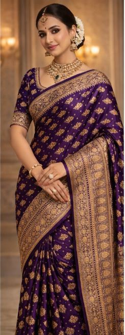 Katan Silk Saree with Floral Buti Weaving | Elegant Banarasi Style Silk Saree