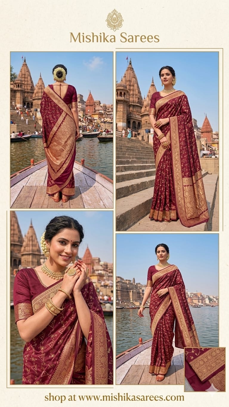 Modern Traditional Maroon Katan Silk Saree | Luxury Ethnic Wear for Women