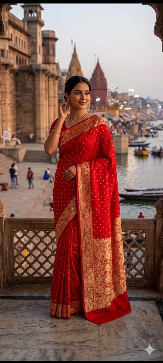 Vermilion Red Katan Silk Saree with Zari Border | Luxury Wedding & Festive Wear