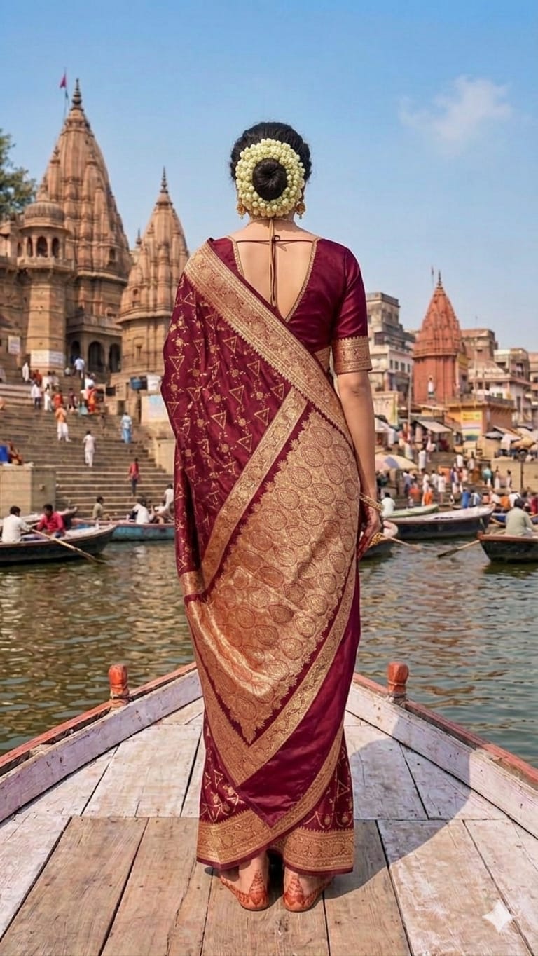 Modern Traditional Maroon Katan Silk Saree | Luxury Ethnic Wear for Women