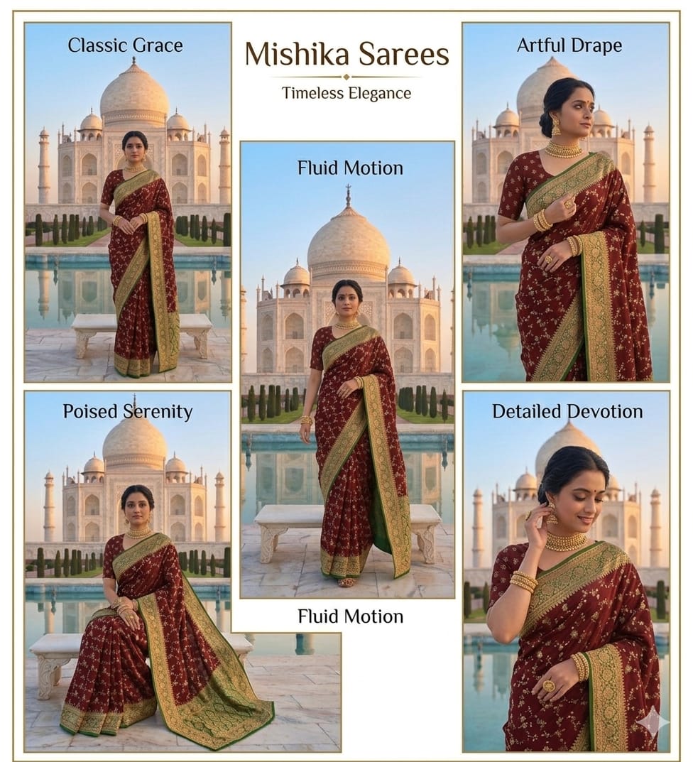 Elegant Maroon Jaal Saree with Green Zari Border – Traditional Festive & Wedding Wea