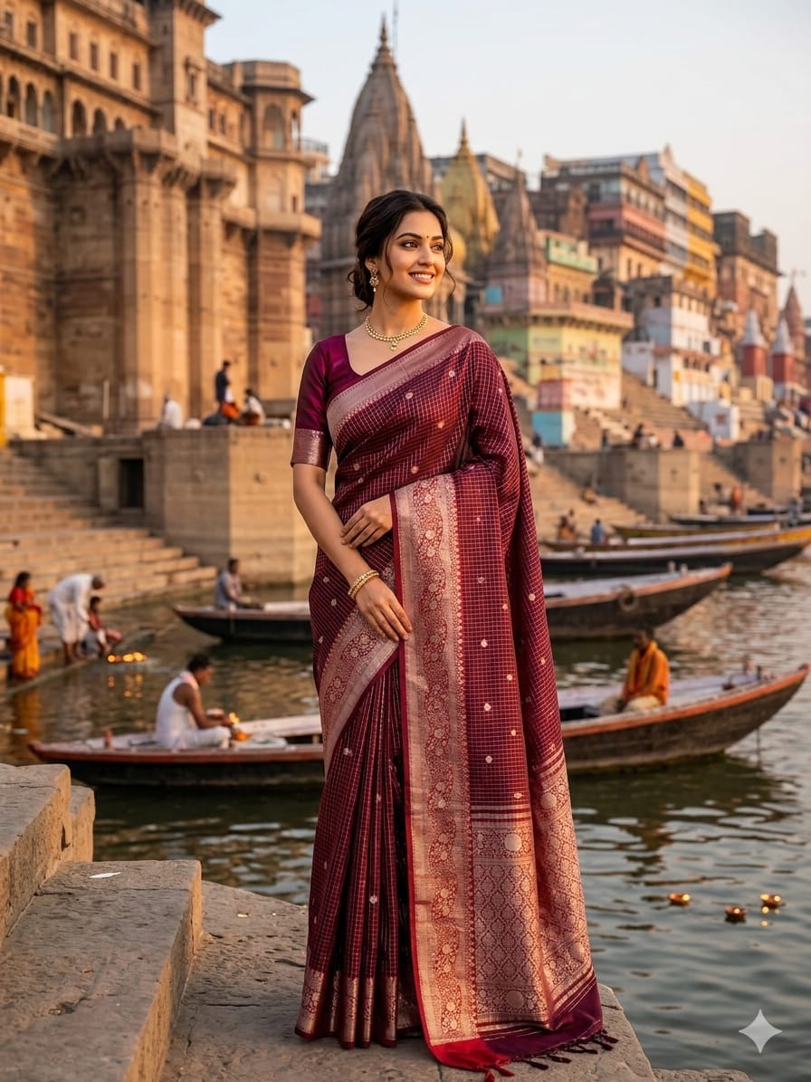 Banarasi Silk Saree Inspired by Kanjivaram Design | Lightweight Festive Wear Saree