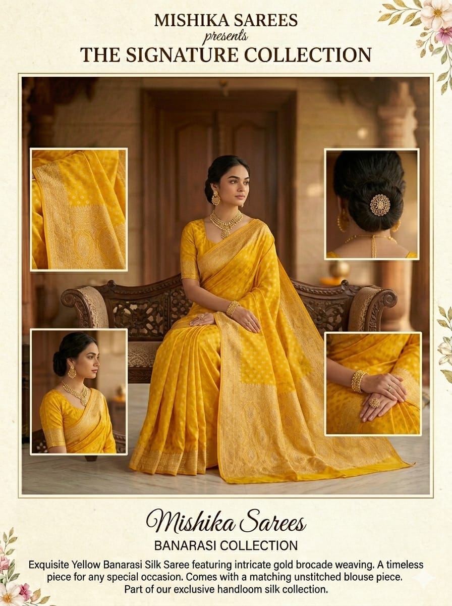 Elegant Yellow Mashru Silk Saree with Woven Zari Pallu | Premium Ethnic Wear