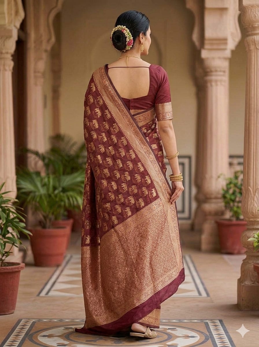 Maroon Cotton Silk Saree with Zari Work | Elegant Office & Festive Wear