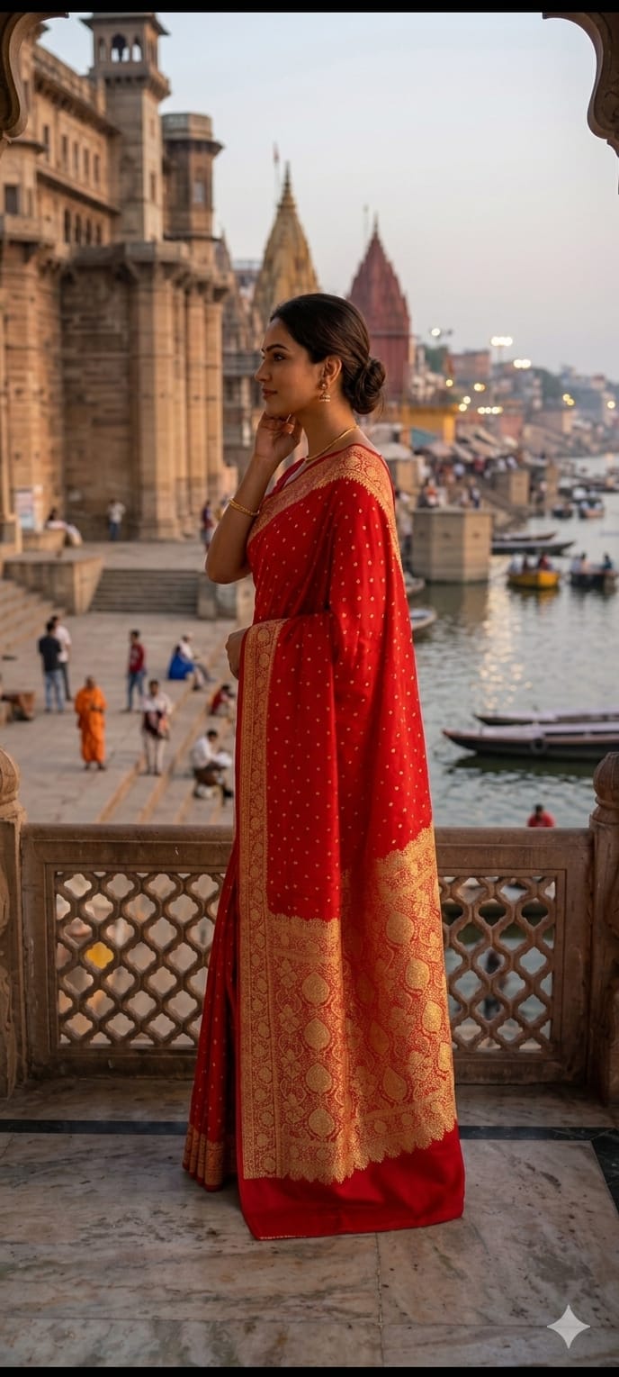 Vermilion Red Katan Silk Saree with Zari Border | Luxury Wedding & Festive Wear
