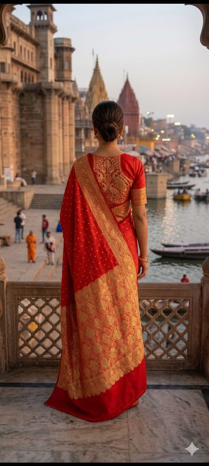 Vermilion Red Katan Silk Saree with Zari Border | Luxury Wedding & Festive Wear
