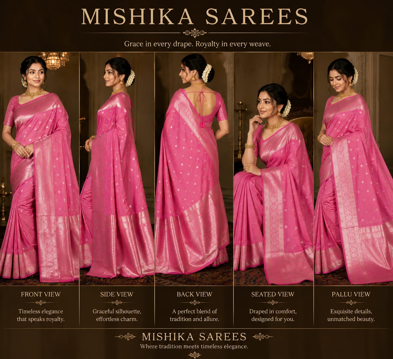 Lightweight Pink Silk Saree for Women | Soft Elegant Zari Saree Online – Mishika Sarees