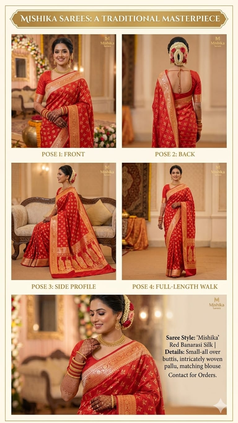 Red Banarasi Silk Saree with Goldeb Zari Work 