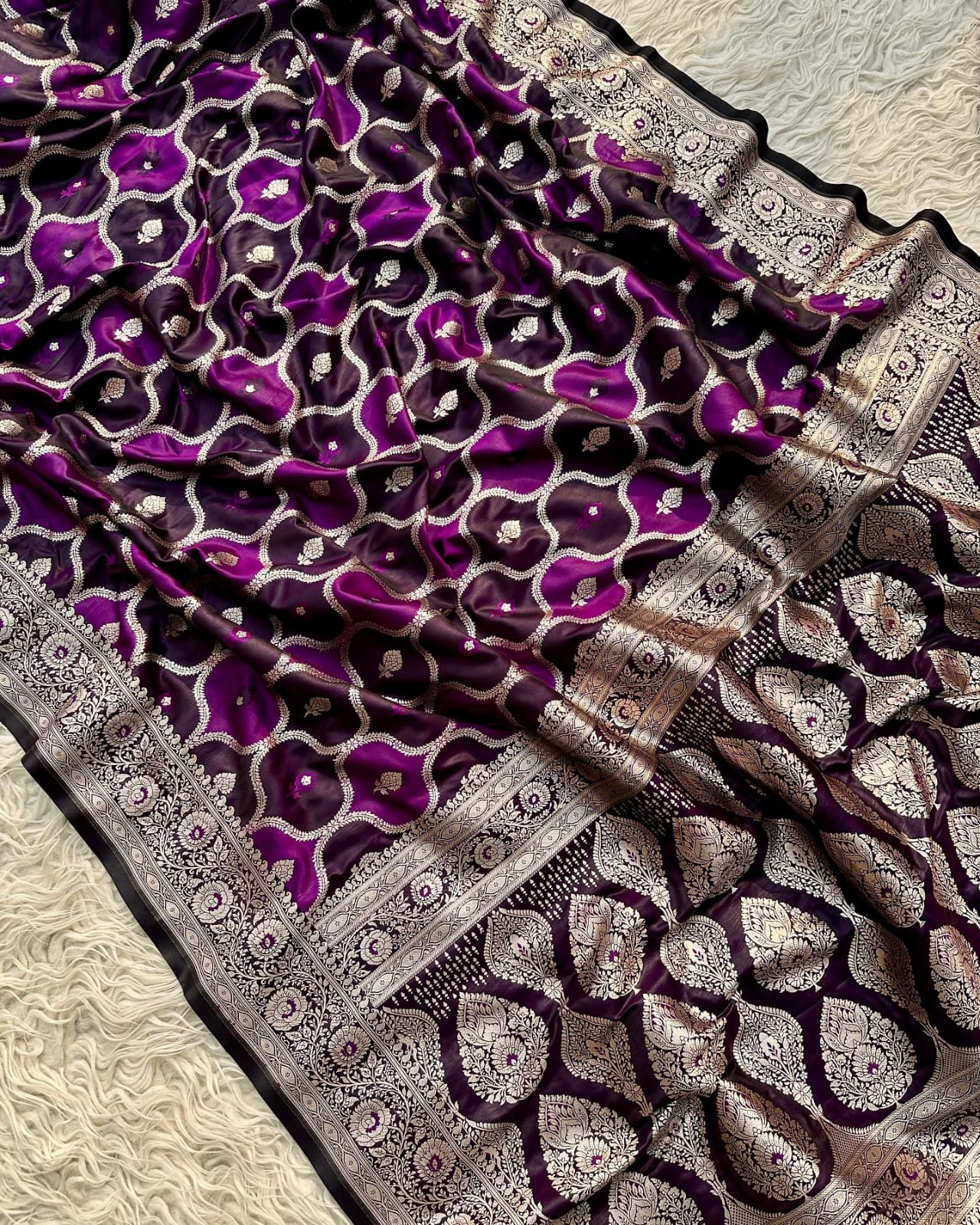 Royal Purple Mashru Silk Saree | Elegant Office, Party, Wedding & Festive Wear Saree for Women | Mishika Sarees