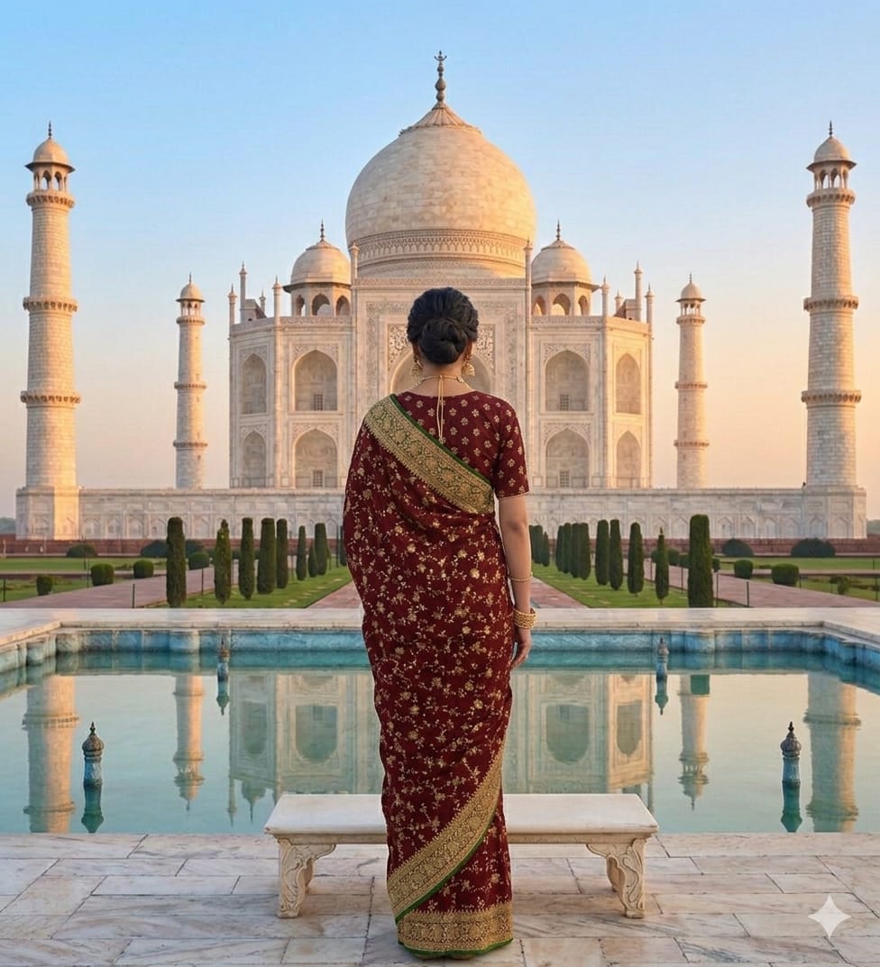 Elegant Maroon Jaal Saree with Green Zari Border – Traditional Festive & Wedding Wea