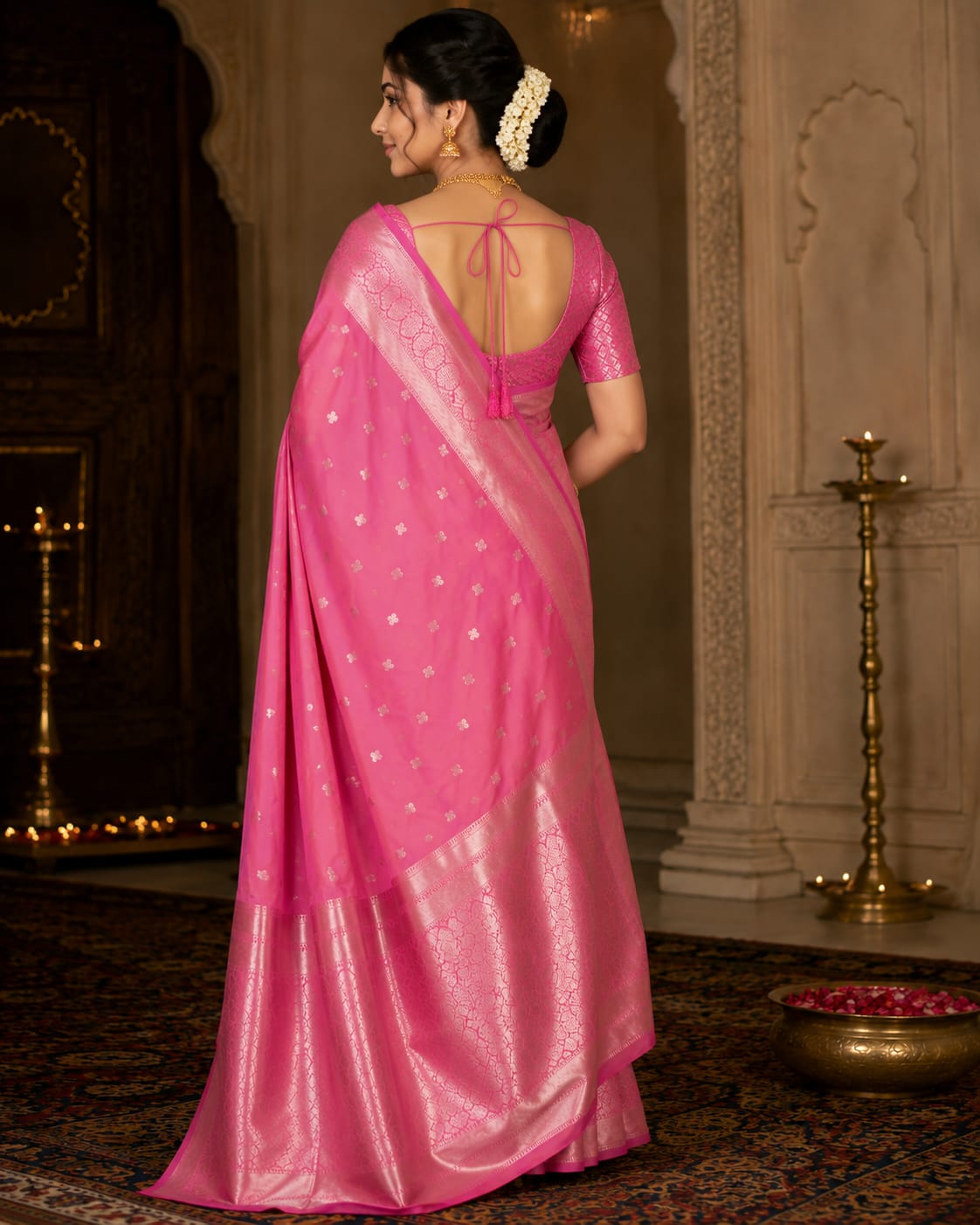 Lightweight Pink Silk Saree for Women | Soft Elegant Zari Saree Online – Mishika Sarees