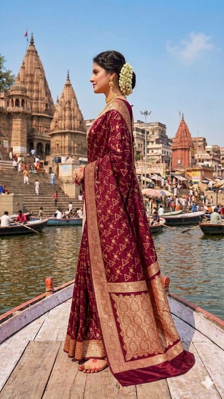 Modern Traditional Maroon Katan Silk Saree | Luxury Ethnic Wear for Women