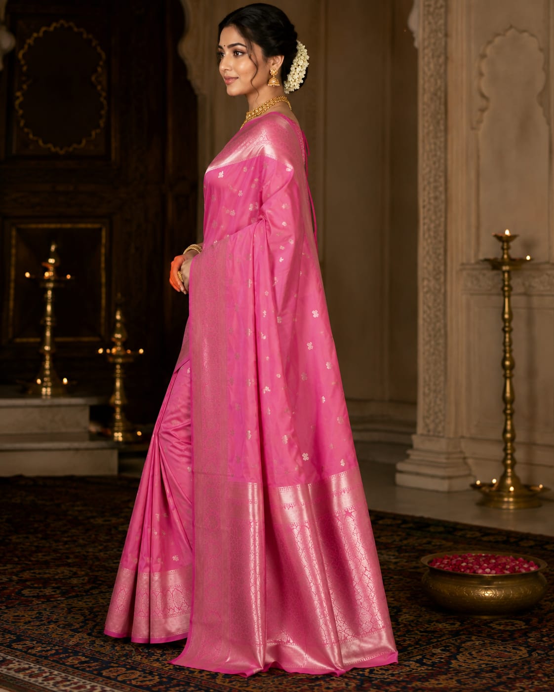 Lightweight Pink Silk Saree for Women | Soft Elegant Zari Saree Online – Mishika Sarees