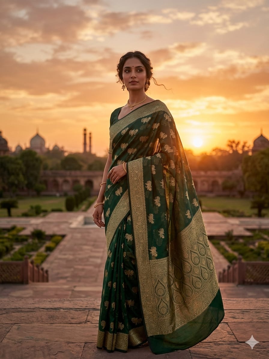 Elegant Green Organza Designer Saree for Women – Premium Party, Wedding & Office Wear