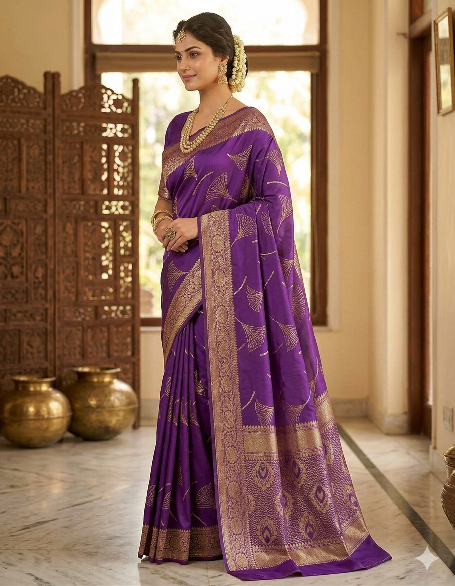 Premium Purple Silk Saree with Golden Zari Work | Elegant Office & Festive Wear Saree