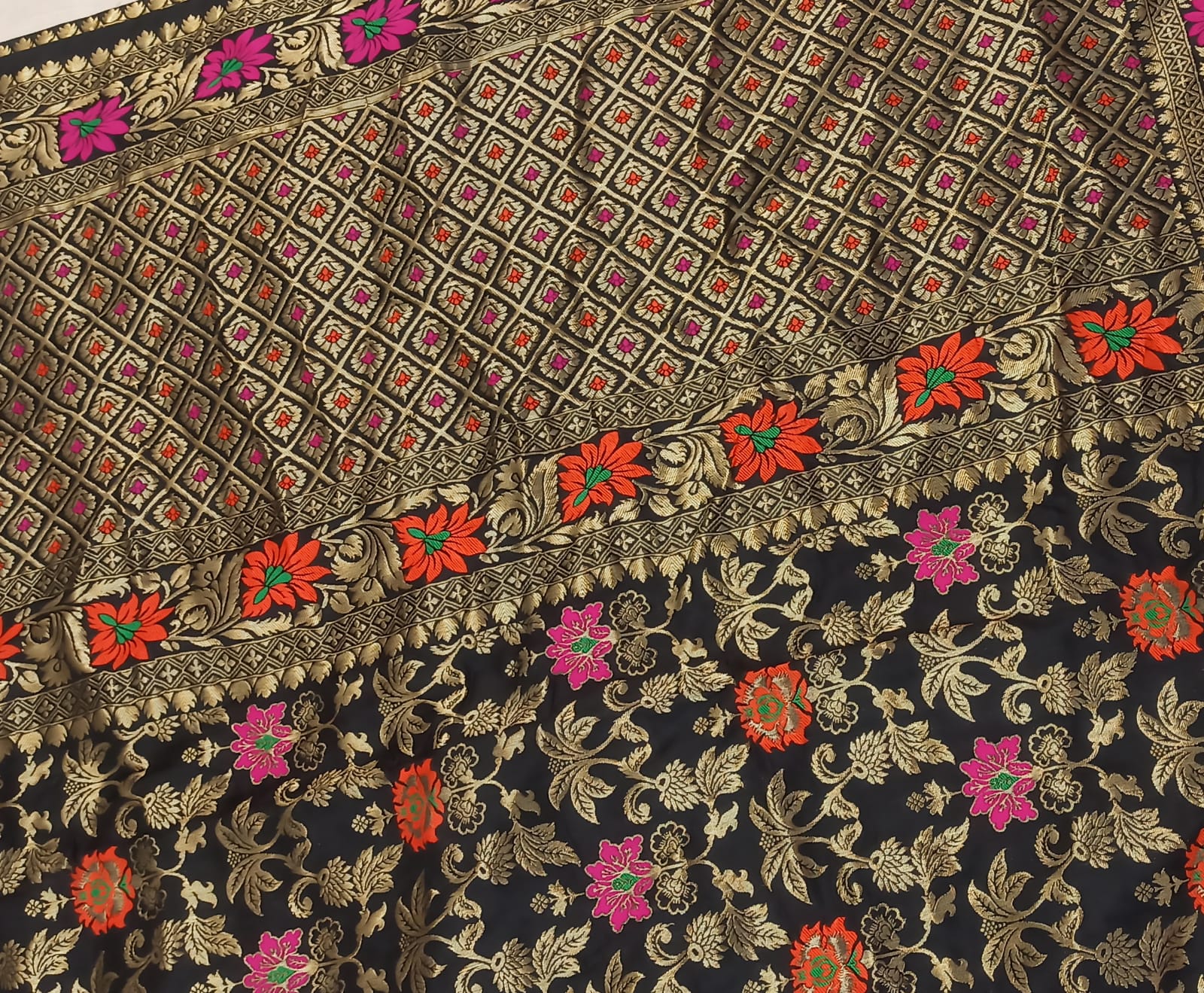 Midnight Black Dola Silk Saree | Exquisite Floral Woven Designer Saree for Elegant Evenings | Mishika Sarees