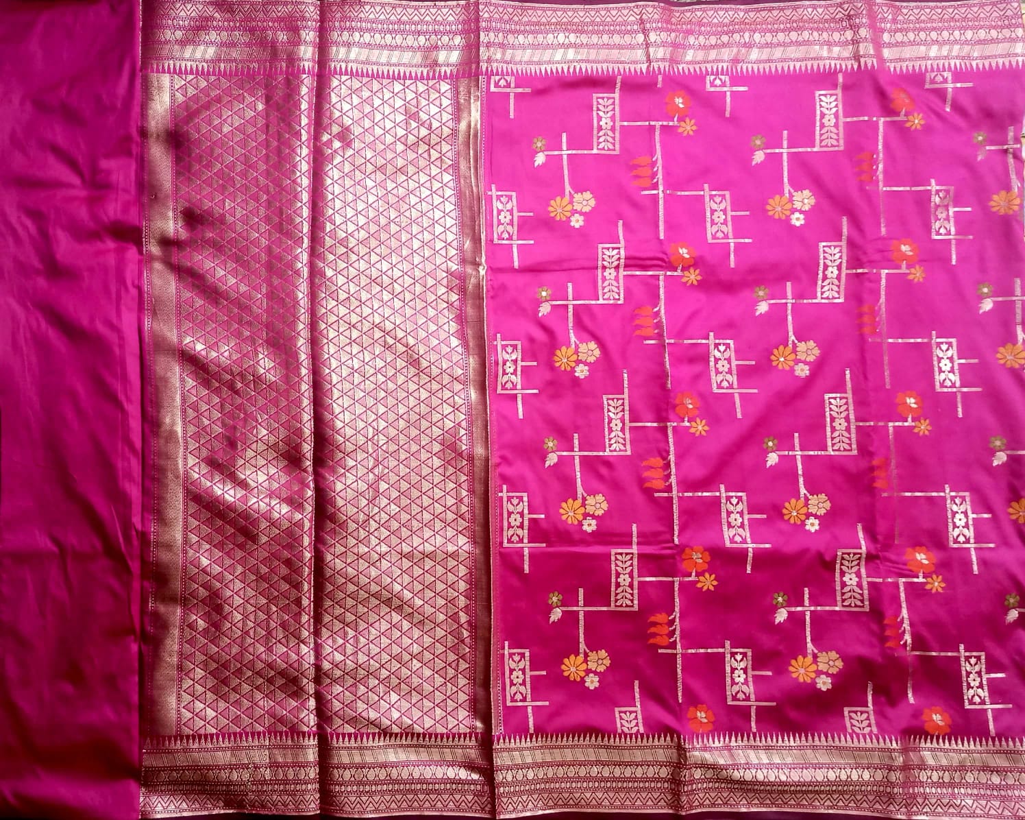 Luxury Rani Pink Silk Saree with Gold Zari | Premium Banarasi Style Saree for Office, Festive & Elegant Wear