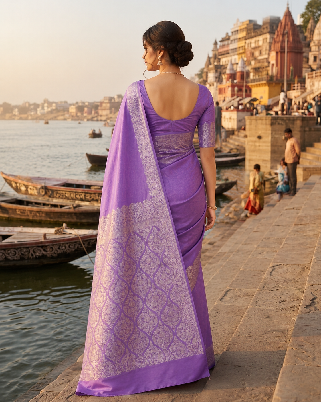 Purple Mashru Silk Saree with Rich Woven Border & Elegant Pallu | Mishika Sarees