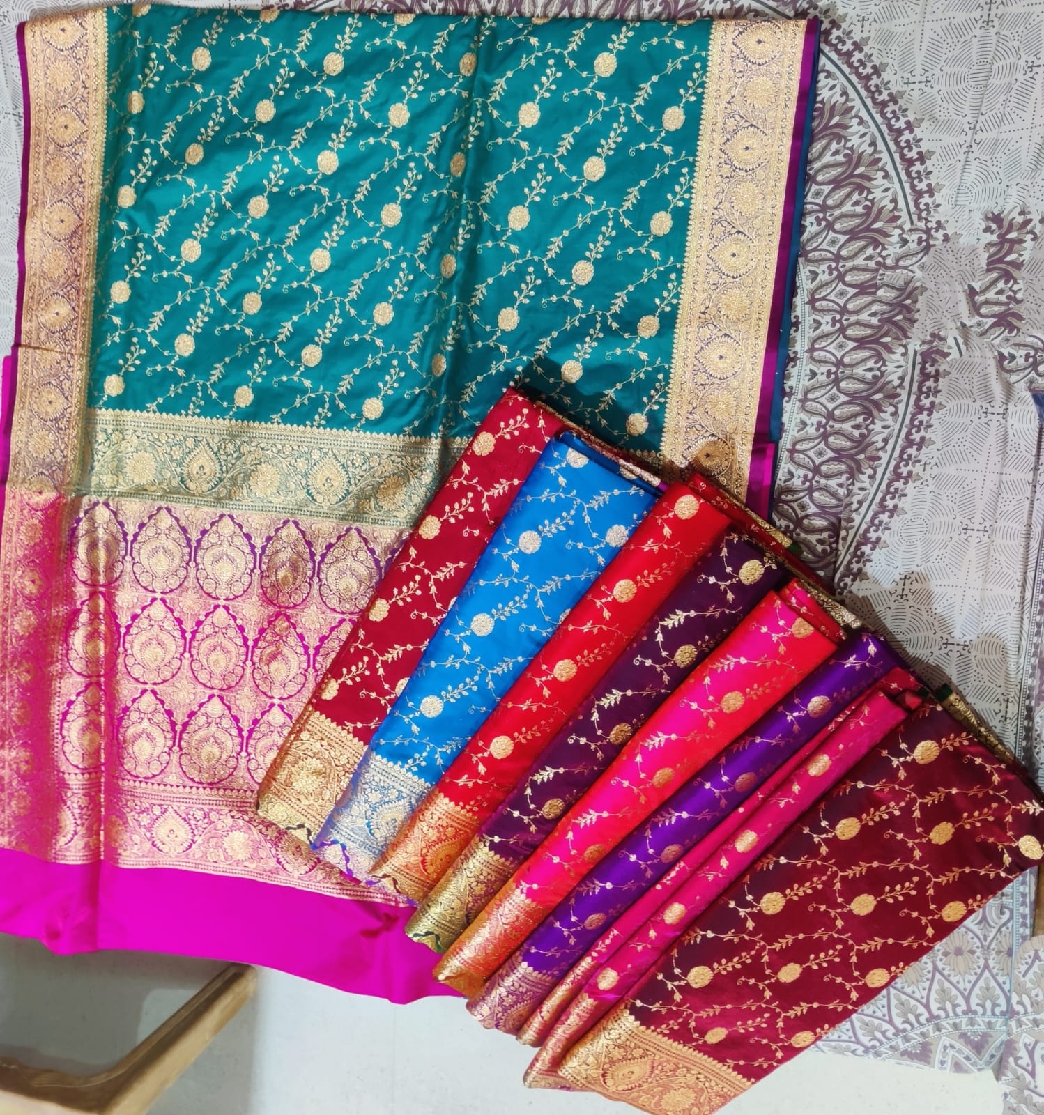 Teal Katan Silk Contrast Saree with Jaal Design & Zari Work – Modern Wedding & Festive Wea