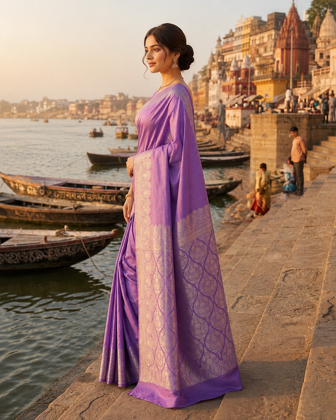 Purple Mashru Silk Saree with Rich Woven Border & Elegant Pallu | Mishika Sarees