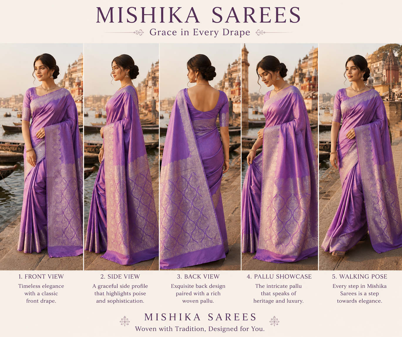 Purple Mashru Silk Saree with Rich Woven Border & Elegant Pallu | Mishika Sarees