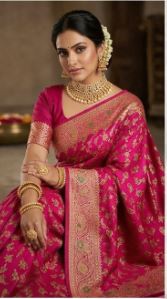Rani Pink Katan Silk Saree with Full Body Meenakari Work