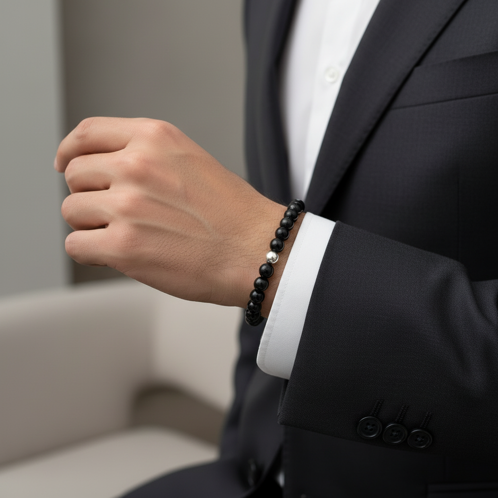 Natural 6MM BLACK ONYX WITH SILVER