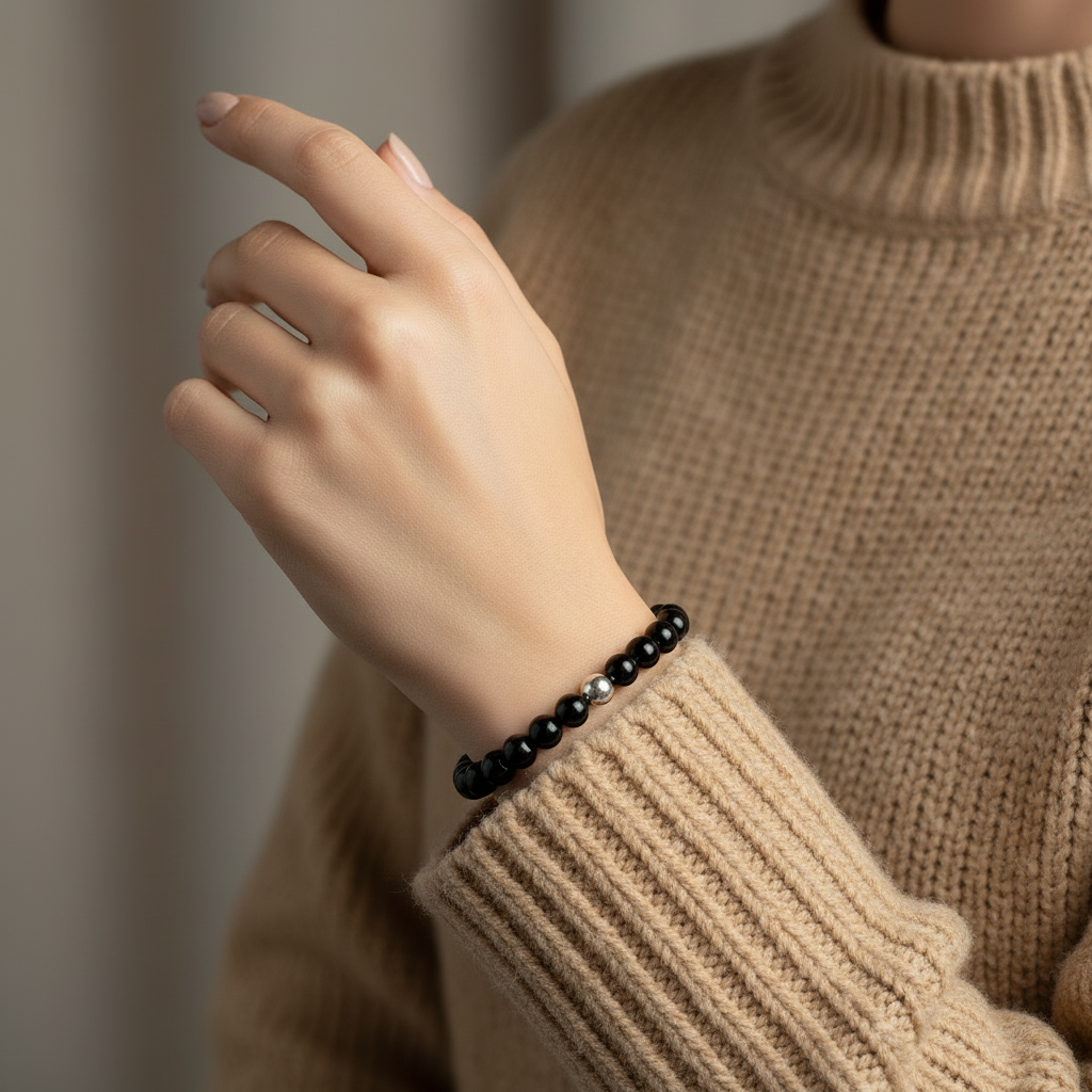 Natural 6MM BLACK ONYX WITH SILVER