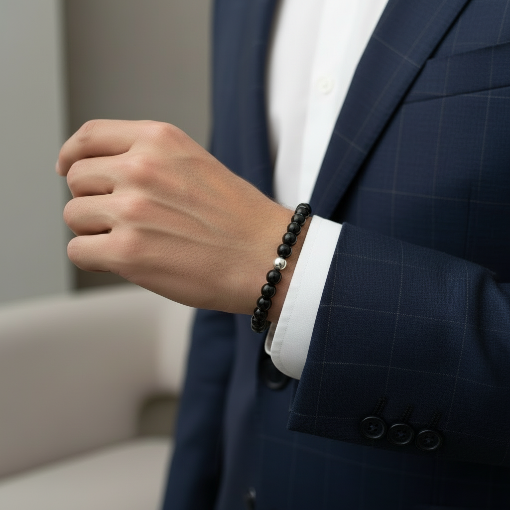 Natural 6MM BLACK ONYX WITH SILVER