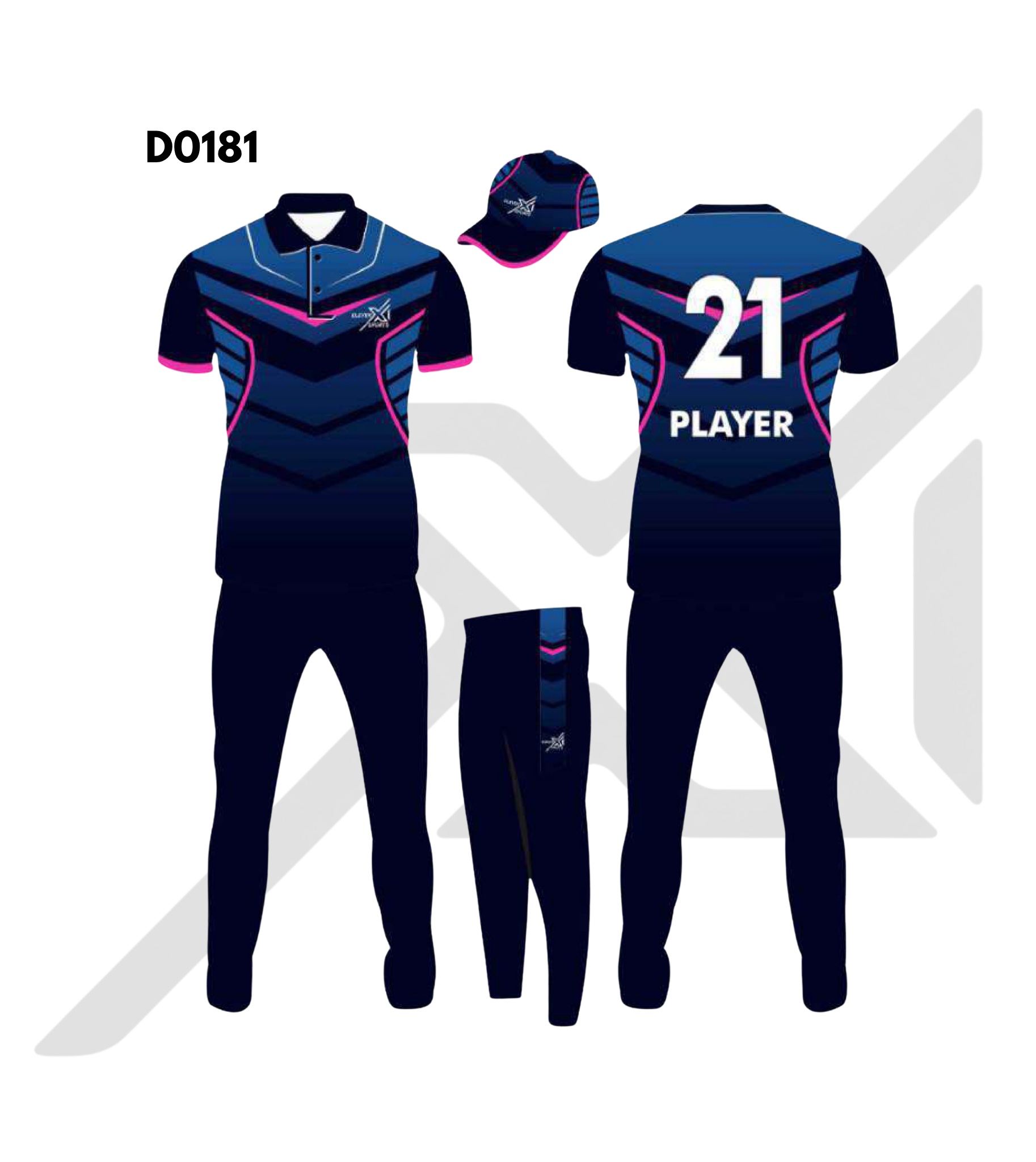 Navy Blue Black Monochrome Geometric Cricket Kit – Design 0181 (Es-D0181)