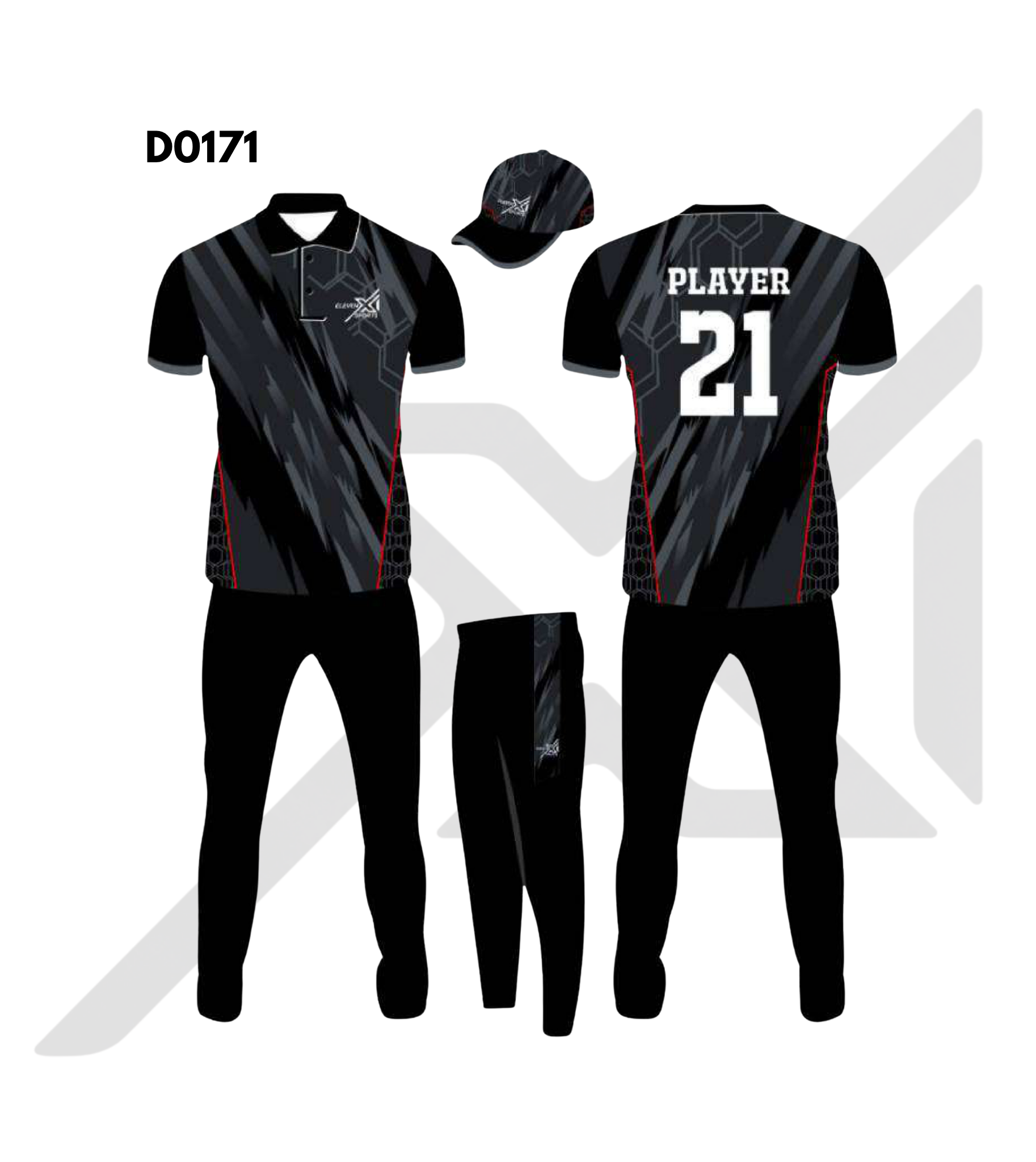 Black Grey Monochrome Geometric Cricket Kit – Design 0171 (Es-D0171)